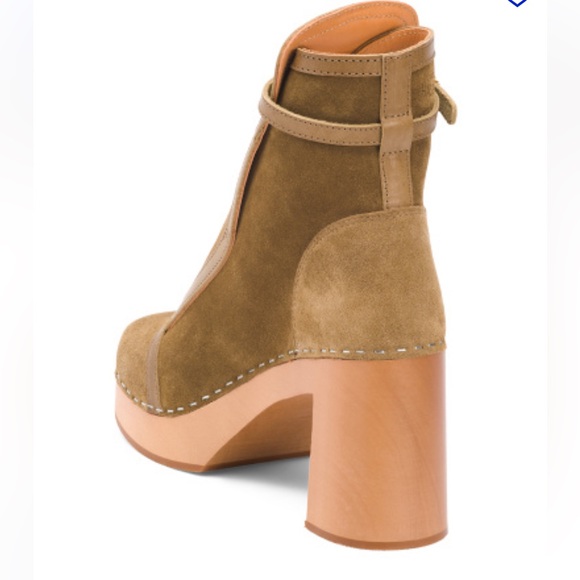 Swedish Hasbeens NWT Tan Suede Sophisticated Jodhpur Booties Clog Boot FUN!!! 🌈 - Picture 3 of 12